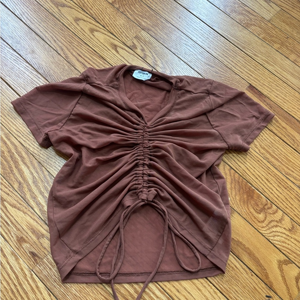 Cotton On Brown Ruched Short Sleeve Top